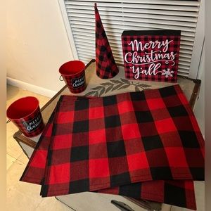 SOLD- Red Buffalo Plaid Lumberjack Christmas Table Placemats Decorations
